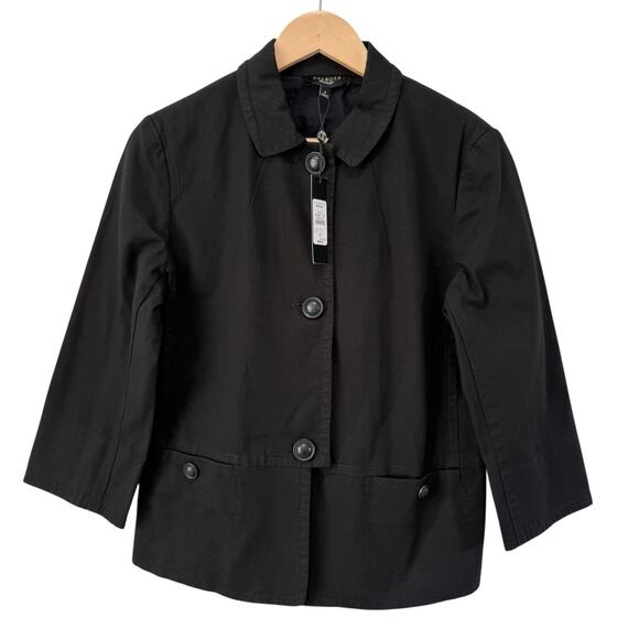 NWT Talbots Black Triple Button Cropped Boxy Blazer Jacket Sz 8 Old Money Casual - Picture 1 of 7